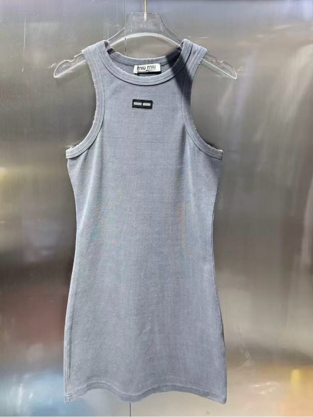 Sleeveless MIUMIU  Ribbed Mini Dress in Gray NWT Size Small